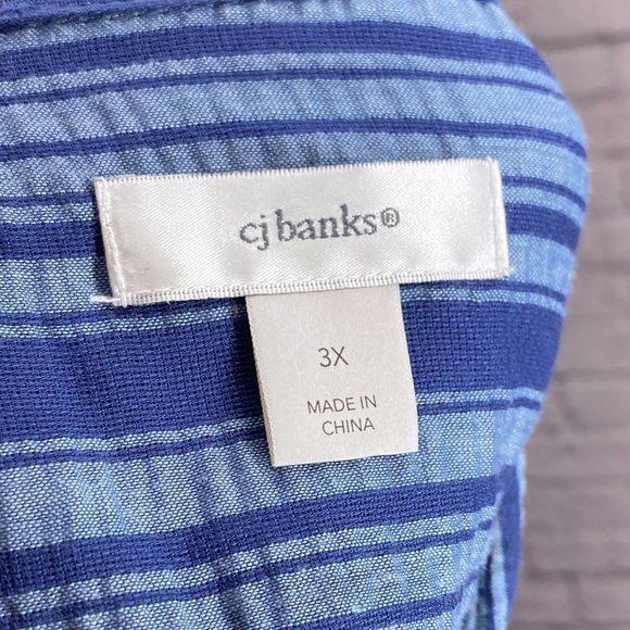 CJ Banks 3X Blue Striped Surplice Faux Wrap Rayon Blend Blouse Top Shirt Plus - Picture 3 of 4